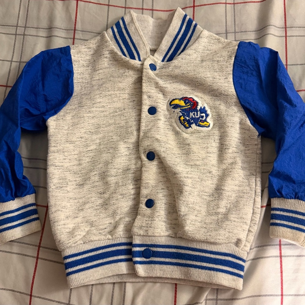 Vintage Jayhawks Kids Varsity Jacket - Blue & Gray